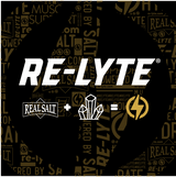 Re-Lyte Hydration - Grape - Tub - 60 Serves logo with Real Salt and crystal graphics on black and gold background