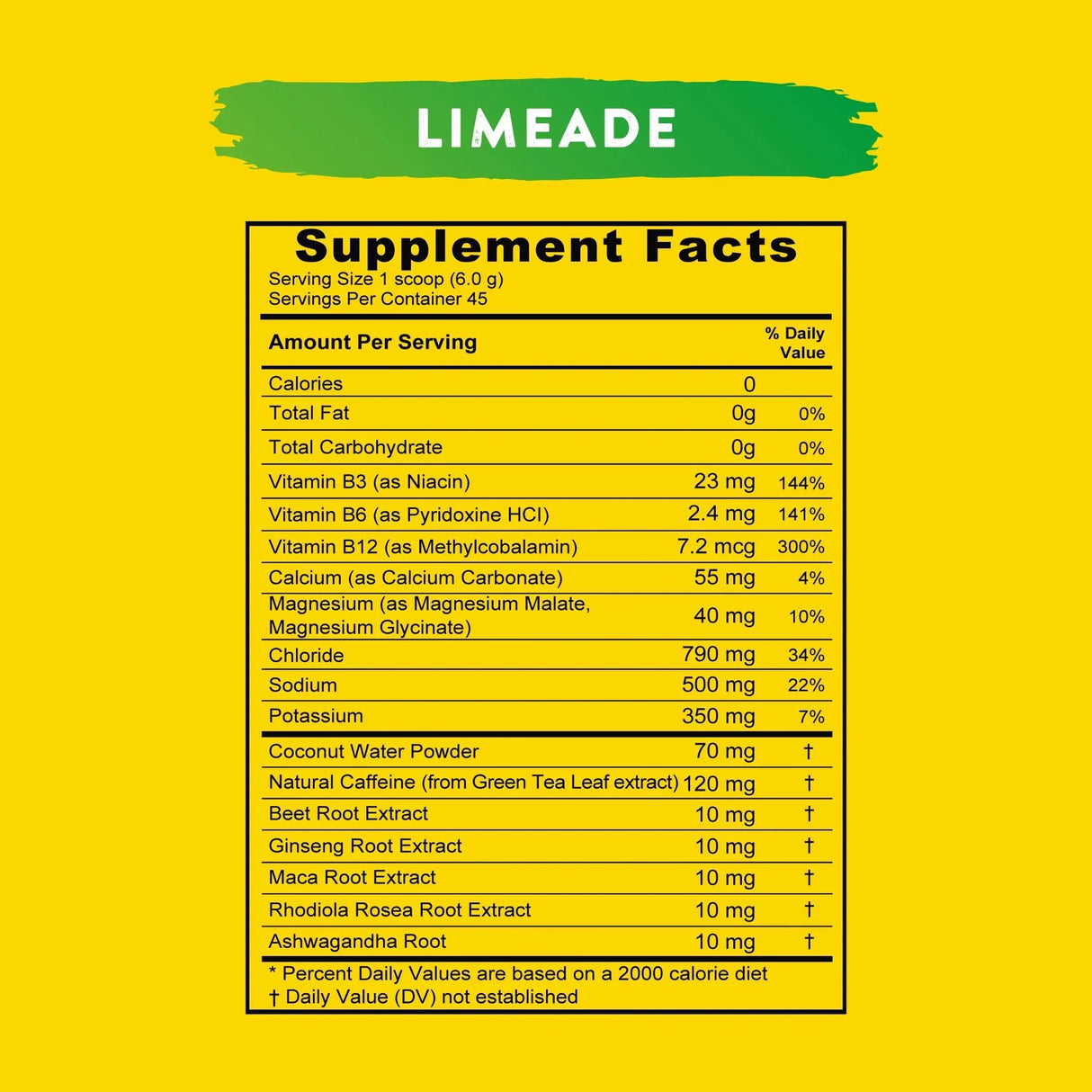Supplement facts for Re-Lyte Energy - Sample Pack - 6 sticks - Best Before 28 Feb 2026, limeade flavor.