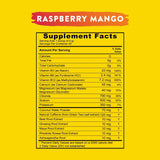 Nutrition label for Re-Lyte Energy - Sample Pack - 6 sticks - Best Before 28 Feb 2026 Raspberry Mango flavor with vitamins and minerals.