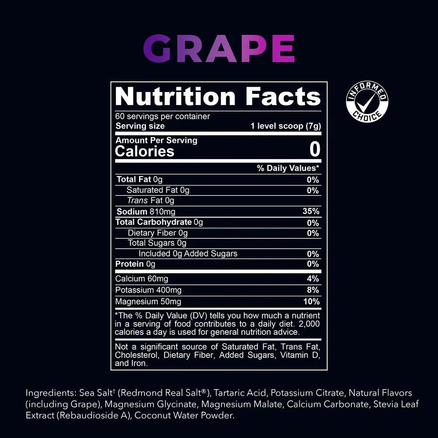 Nutrition facts label for a product with 'Grape' flavor on a black background.