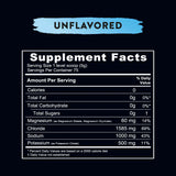 Supplement facts label for Re-Lyte Hydration - Unflavoured - Tub - 75 Serves showing electrolytes and zero calories.