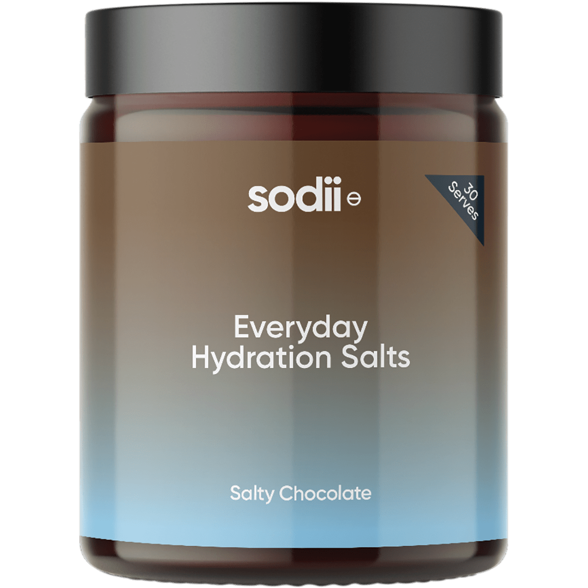 Salty Chocolate - 30 Serve Tub by Sodii featuring Everyday Hydration Salts in a sleek brown and blue container for keto and low carb hydration.