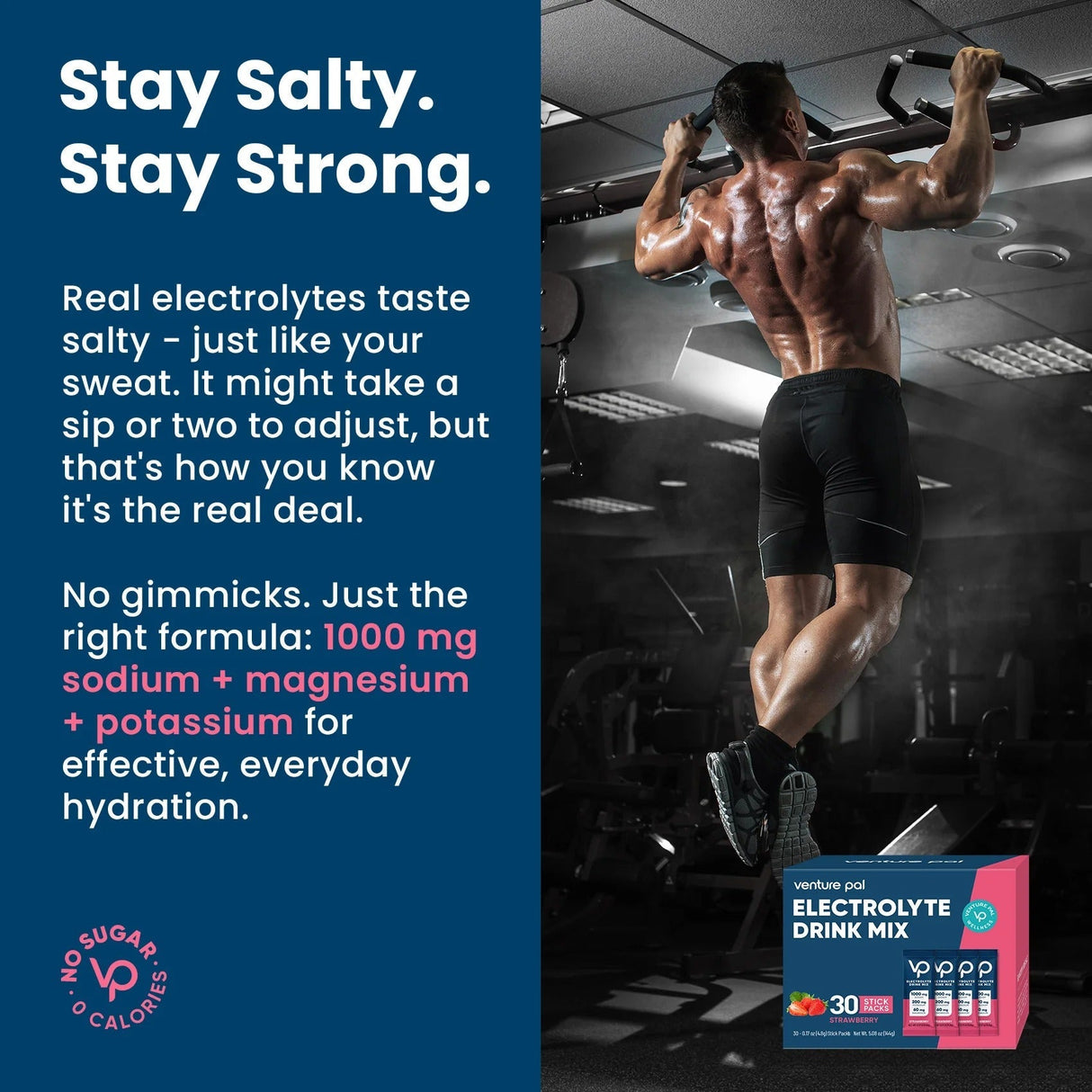 Strawberry Electrolyte Drink Mix - 30 Sticks by Venture Pal supporting hydration for Drinks, Electrolytes, Dirty Keto, Low Carb, Functional.