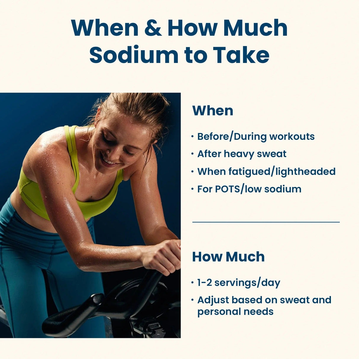 Woman in workout gear using exercise bike with hydration tips for Watermelon Electrolyte Drink Mix - 30 Sticks by Venture Pal