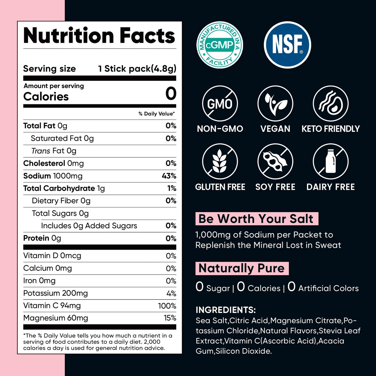Strawberry Lemonade Electrolyte Drink Mix - 30 Sticks nutrition facts and supplement details by Venture Pal, Drinks Electrolytes OOS Functional.