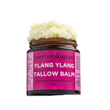 Tallow Balm - Ylang Ylang - 100g by Barefoot Skincare Co in amber jar with bright pink label, rich creamy texture visible on top