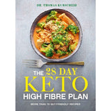 The 28 Day Keto High Fibre Plan book by Thomas Kurscheid with a healthy vegetable and nut dish photo on cover