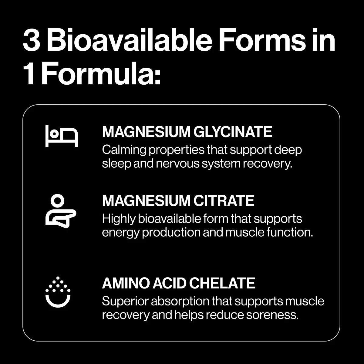 Information panel showing three bioavailable magnesium forms in Triple Magnesium Tablets - 120 Tablets by PILLAR PERFORMANCE.