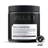 Triple Magnesium Tablets - 120 Tablets by PILLAR PERFORMANCE in a black container designed for muscle recovery support.