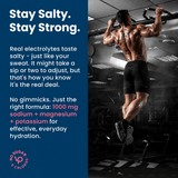 Athlete performing pull-ups in a gym beside text emphasizing Venture Pal - Single Stick with real electrolytes including sodium, magnesium, and potassium for effective hydration.