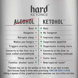 Comparison chart showing benefits of Ketohol - Ginger Mule Concentrate - 17g Ketohol - 0% Alcohol by Hard Ketones versus alcohol effects