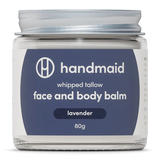 Whipped Tallow - Face And Body Balm - Lavender - 80g by Handmaid in a clear jar with navy and white label design