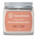 Whipped Tallow - Face And Body Balm - Natural - 80g by Handmaid in clear jar with peach label and silver lid
