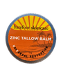 Round metal tin of Zinc Tallow Balm - 130g by Barefoot Skincare Co with orange tropical sunset label design