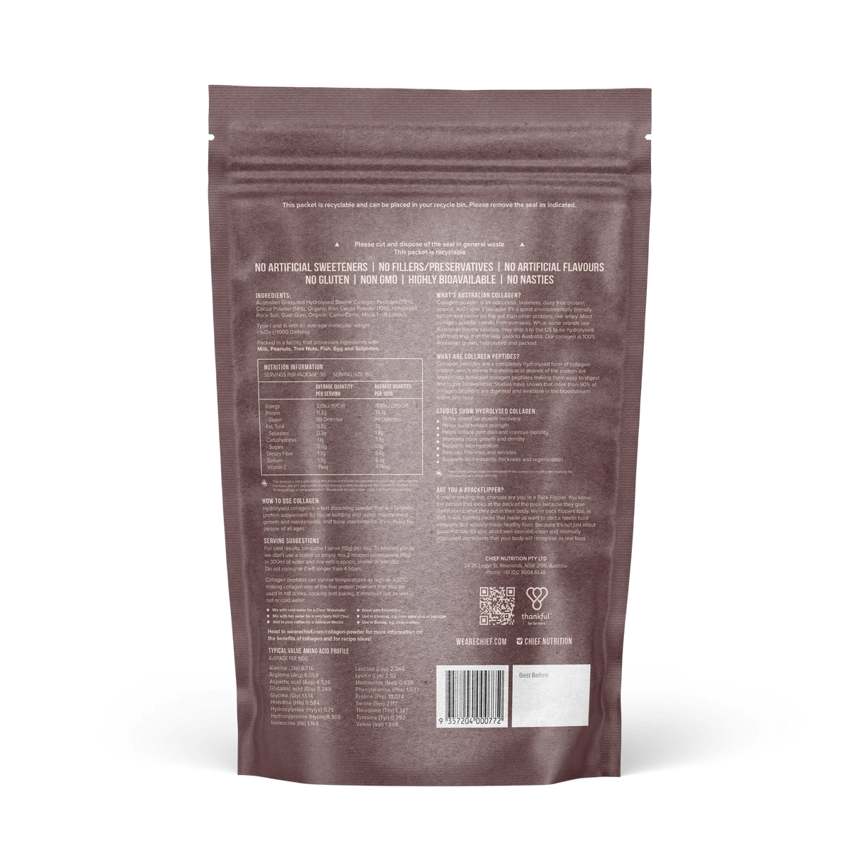 Grass-fed Collagen Protein Powder - Dark Chocolate - 450g - Sup Yo